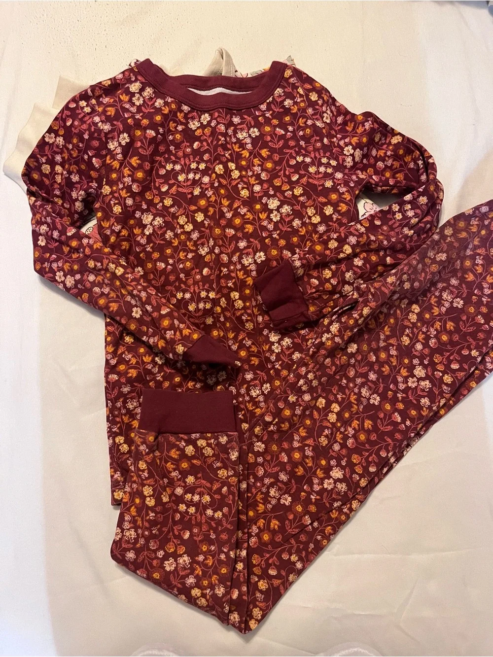 BUNDLE Kids Floral Long Sleeve Pajama Set - Burgundy & Cream
